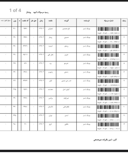 کد مرسولات تاریخ 1404/05/28