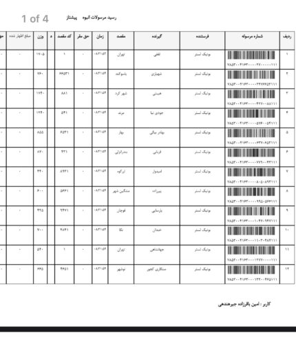 کد مرسولات تاریخ 1404/06/08